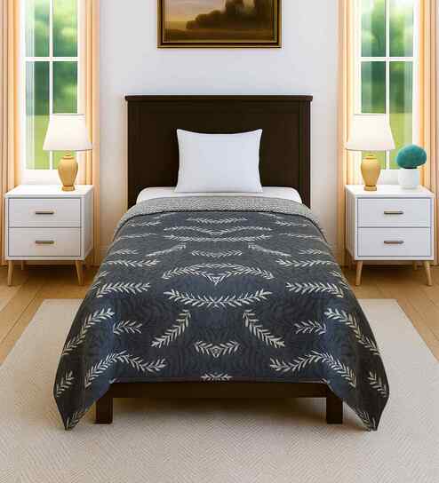 Grey Cotton 300 GSM Single Bed Reversible Comforter