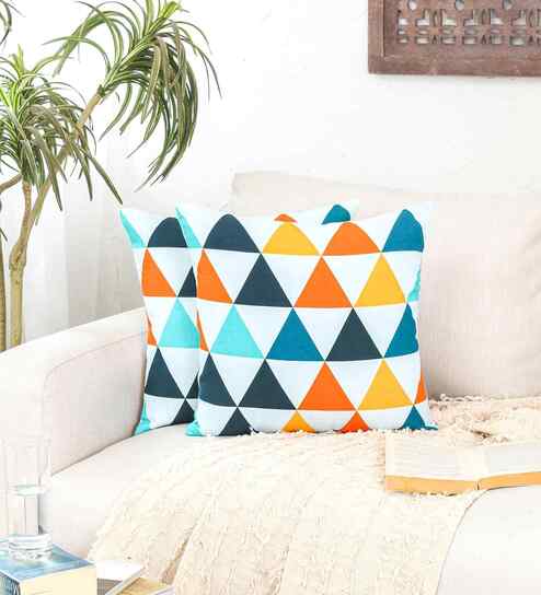 Multicolor Cotton Geometric 16x16 inches Cushion Cover Set of 2