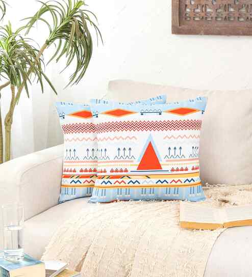 Multicolor Cotton Geometric 16x16 inches Cushion Cover Set of 2