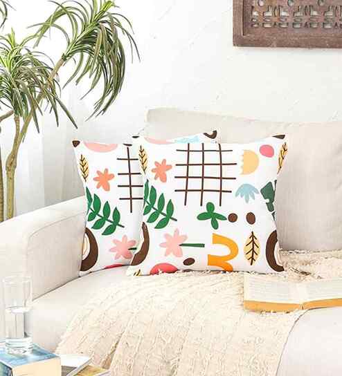 Multicolor Cotton Geometric 16x16 inches Cushion Cover Set of 2
