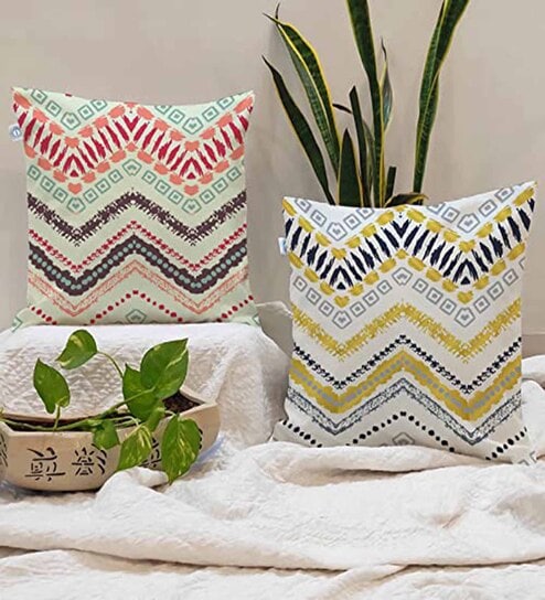 Multicolor Cotton Geometric 24x24 inches Cushion Covers (Pack of 2)