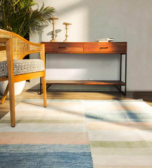 Multicolor Cotton Geometric 4 x 6 Feet Hand Woven Carpet