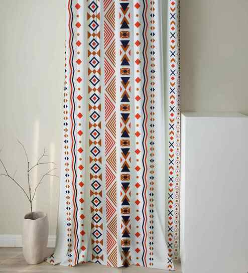 Multicolor Cotton Geometric 7ft Semisheer Eyelet Door Curtain (1 Pc)