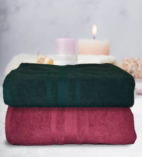 athom living Maroon & Sea Green Cotton Solid 500 GSM Bath Towels (Set of 2)-picture-18