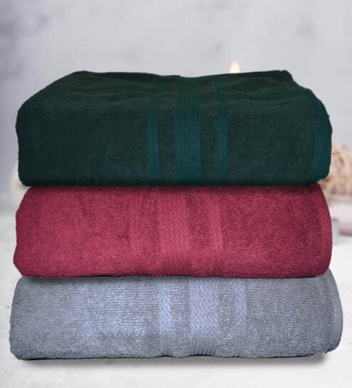 athom living Multicolor Cotton Solid 500 GSM Bath Towels (Set of 3)-picture-14