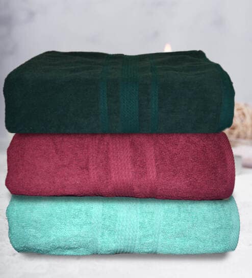 athom living Multicolor Cotton Solid 500 GSM Bath Towels (Set of 3)-picture-13