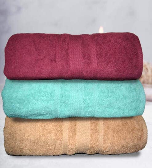 athom living Multicolor Cotton Solid 500 GSM Bath Towels (Set of 3)-picture-23