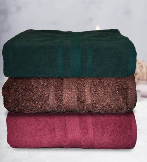 athom living Multicolor Cotton Solid 500 GSM Bath Towels (Set of 3)-picture-25