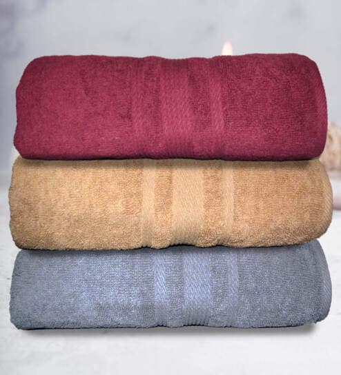 athom living Multicolor Cotton Solid 500 GSM Bath Towels (Set of 3)-picture-12