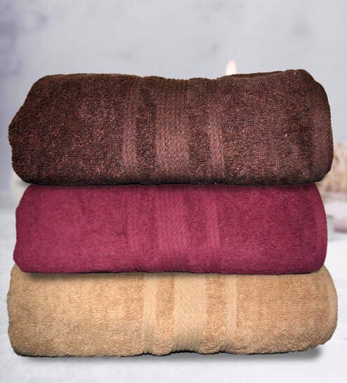 athom living Multicolor Cotton Solid 500 GSM Bath Towels (Set of 3)-picture-22