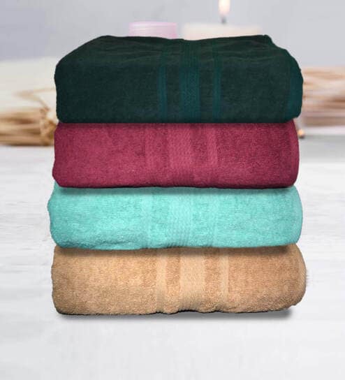 athom living Multicolor Cotton Solid 500 GSM Bath Towels (Set of 4)-picture-22