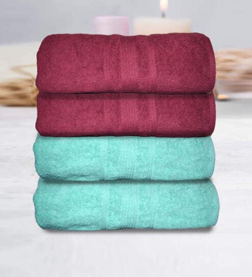 athom living Multicolor Cotton Solid 500 GSM Bath Towels (Set of 4)-picture-24