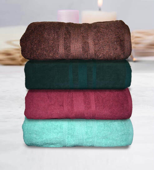 athom living Multicolor Cotton Solid 500 GSM Bath Towels (Set of 4)-picture-30