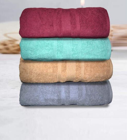 athom living Multicolor Cotton Solid 500 GSM Bath Towels (Set of 4)-picture-35