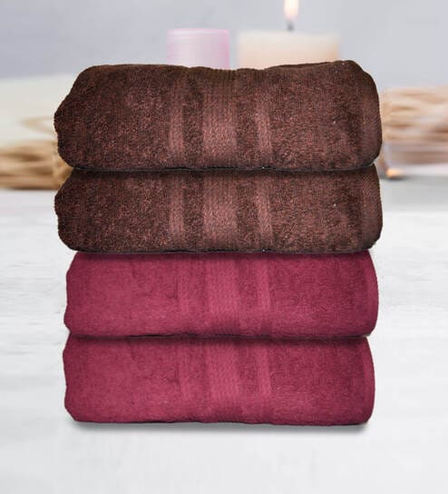 athom living Multicolor Cotton Solid 500 GSM Bath Towels (Set of 4)-picture-38