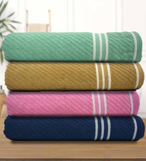 Multicolor Cotton Solid 500 GSM Bath Towels (4Pcs)