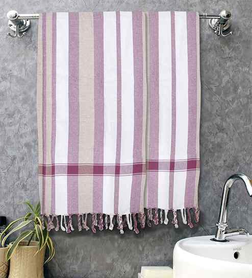 Multicolor Cotton Striped 225 GSM Bath Towels Pack of 2