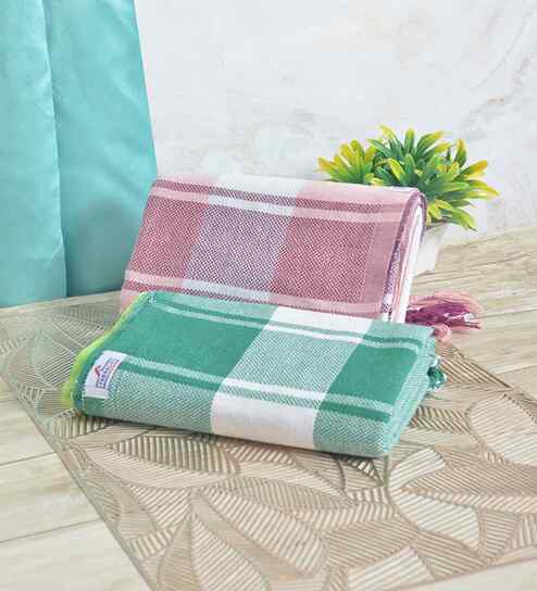 Multicolor Cotton Striped 225 GSM Bath Towels Pack of 2