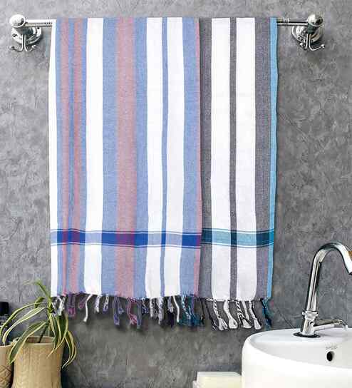 Multicolor Cotton Striped 225 GSM Bath Towels Pack of 2