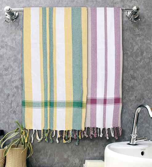 Multicolor Cotton Striped 225 GSM Bath Towels Pack of 2