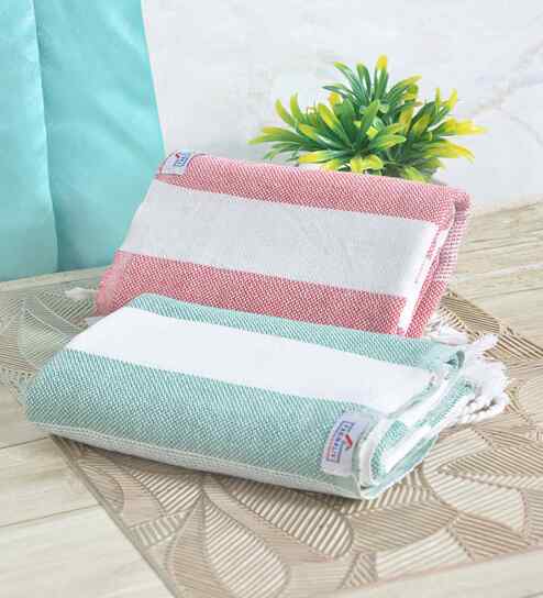 Multicolor Cotton Striped 225 GSM Bath Towels Pack of 2