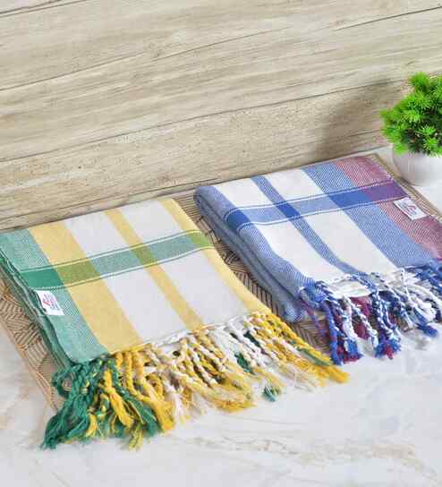 Multicolor Cotton Striped 225 GSM Bath Towels Pack of 2