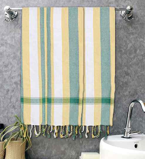 Multicolor Cotton Striped 225 GSM Bath Towels Pack of 2