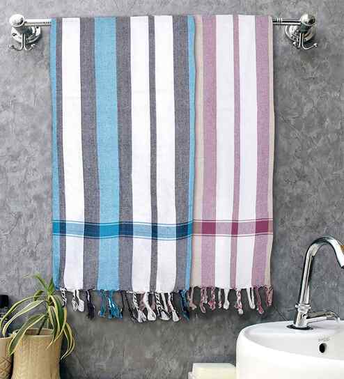 Multicolor Cotton Striped 225 GSM Bath Towels Pack of 2