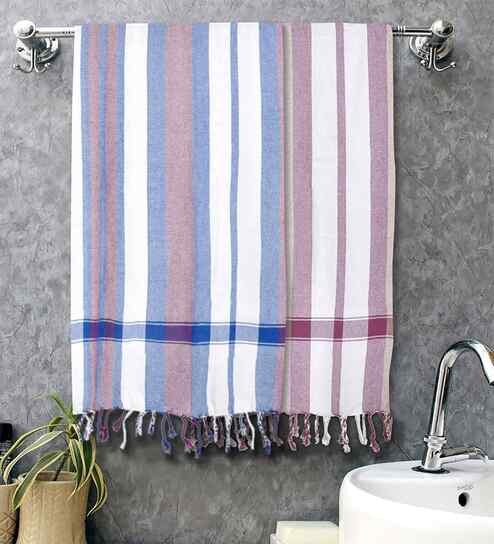 Multicolor Cotton Striped 225 GSM Bath Towels Pack of 2