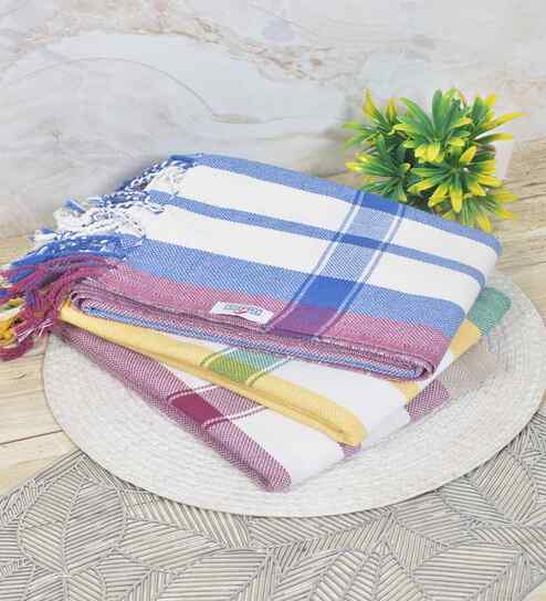 Multicolor Cotton Striped 225 GSM Bath Towels Pack of 3