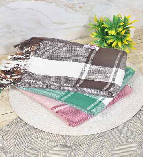 Multicolor Cotton Striped 225 GSM Bath Towels Pack of 3