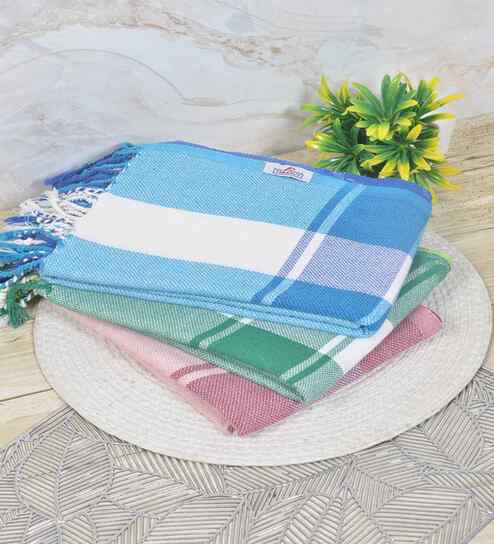 Multicolor Cotton Striped 225 GSM Bath Towels Pack of 3