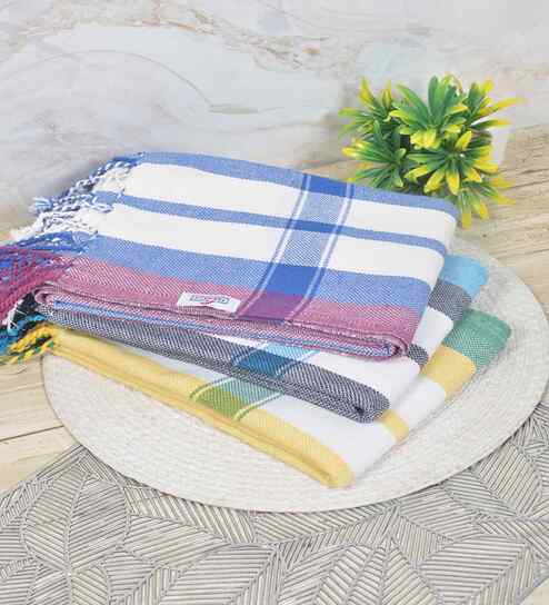 Multicolor Cotton Striped 225 GSM Bath Towels Pack of 3