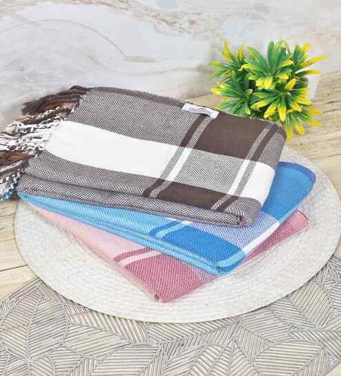 Multicolor Cotton Striped 225 GSM Bath Towels Pack of 3