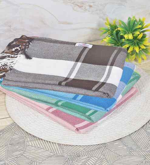 Multicolor Cotton Striped 225 GSM Bath Towels Pack of 4