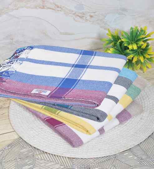 Multicolor Cotton Striped 225 GSM Bath Towels Pack of 4