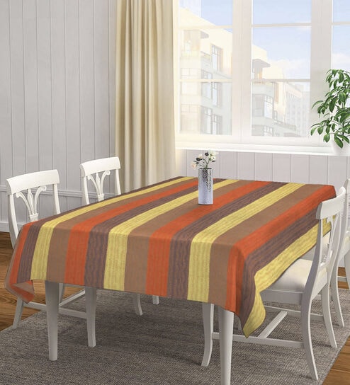 Multicolor Cotton Striped 90x60 Inches Table Cloth by Arrabi