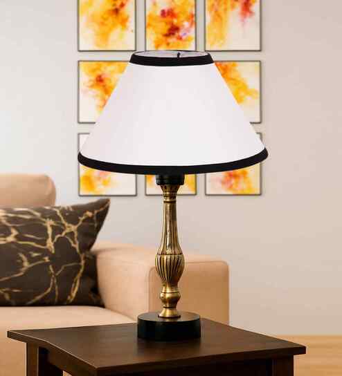 Multicolor Cotton Table Lamp With  Metal & Wood  Base 10X15 Inches