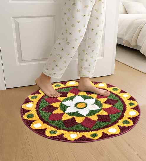Multicolor Ethnic Cotton Blend 24x24 Inches Anti Skid Door Mat