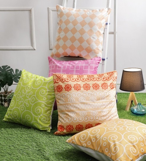 Multicolour Velvet Ethnic Motif 16x16 inches Cushion Cover (5Pc)