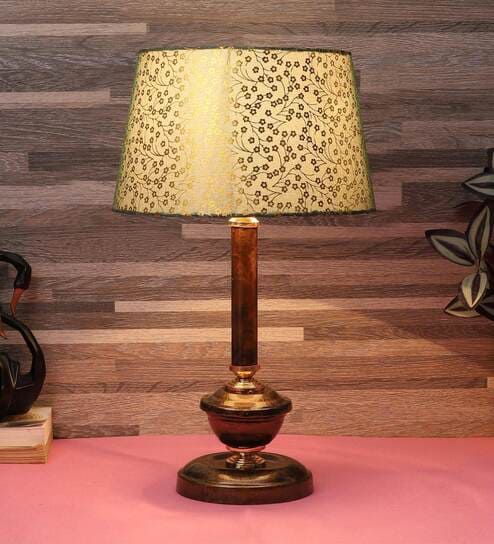 Multicolor Fabric Shade Table Lamp With Copper Base By Foziq