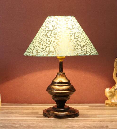 Multicolor Fabric Shade Table Lamp With Copper Base By Foziq