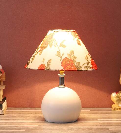 Multicolor Fabric Shade Table Lamp With White Base By Foziq