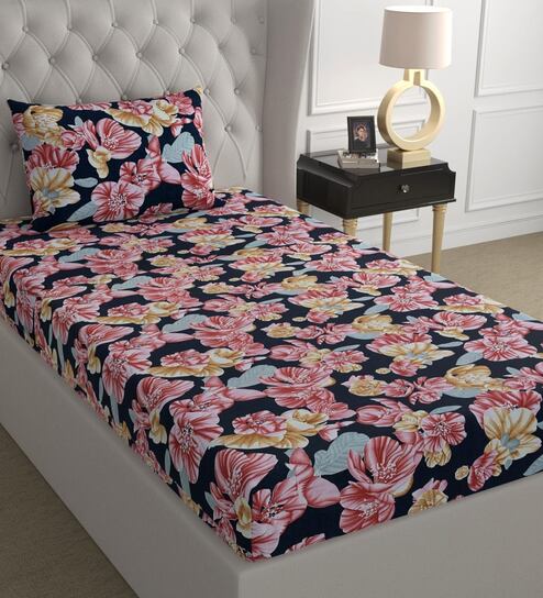 Multicolor Floral 180 TC Microfiber Single Bedsheet With 1 Pillow Cover
