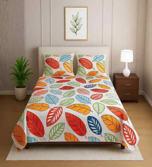 Multicolor Floral 210 TC Mix Cotton Single Bed Size Bedsheet wih 2 Pillow cover Essential Series Collection