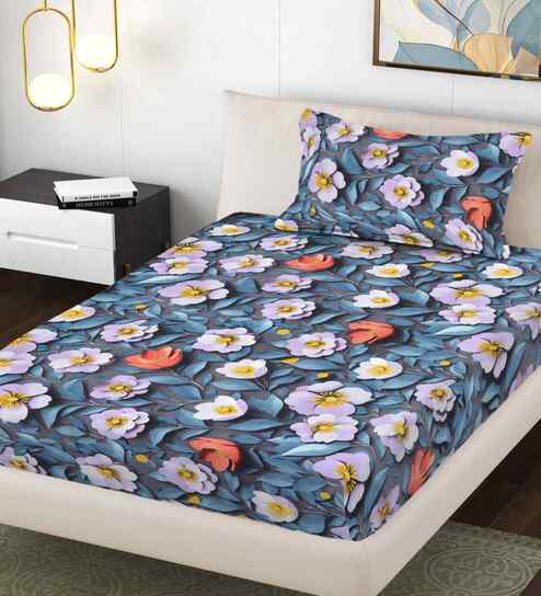 Multicolor Floral 300 TC Cotton Blend 7D Single Bedsheet with 1 Pillow Cover