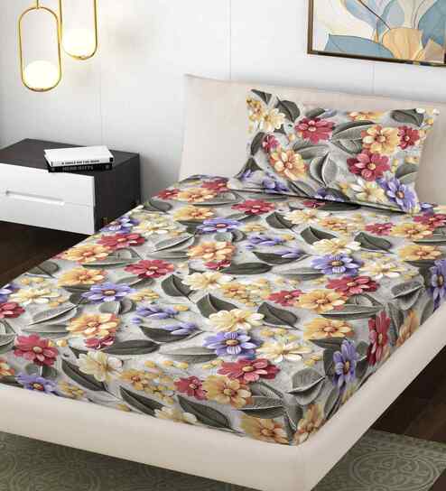 Multicolor Floral 300 TC Cotton Blend 7D Single Bedsheet with 1 Pillow Cover