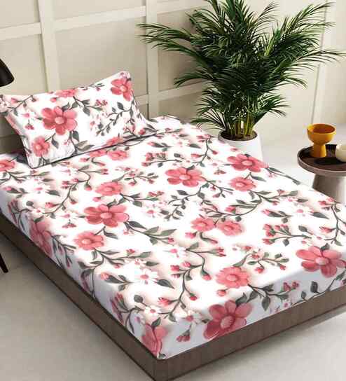 Multicolor Floral 300 TC Cotton Blend 7D Single Bedsheet with 1 Pillow Cover