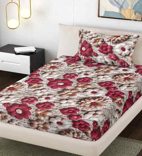 Multicolor Floral 300 TC Cotton Blend 7D Single Bedsheet with 1 Pillow Cover