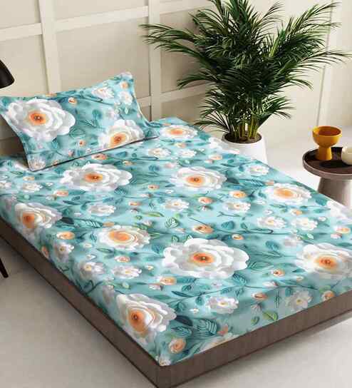 Multicolor Floral 300 TC Cotton Blend 7D Single Bedsheet with 1 Pillow Cover